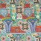 Peach-Teal-Multi Asian Medallion Floral Tile Printed Linen Woven Fabric By the Yard